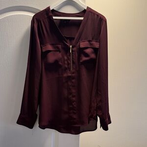 Express Deep Burgundy Zip-Front Blouse